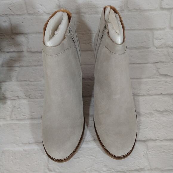 R Lucky Brand Yabba Gray Oiled Suede Stack Wedge Ankle Booties Boots 12 New NIB - Picture 3 of 7